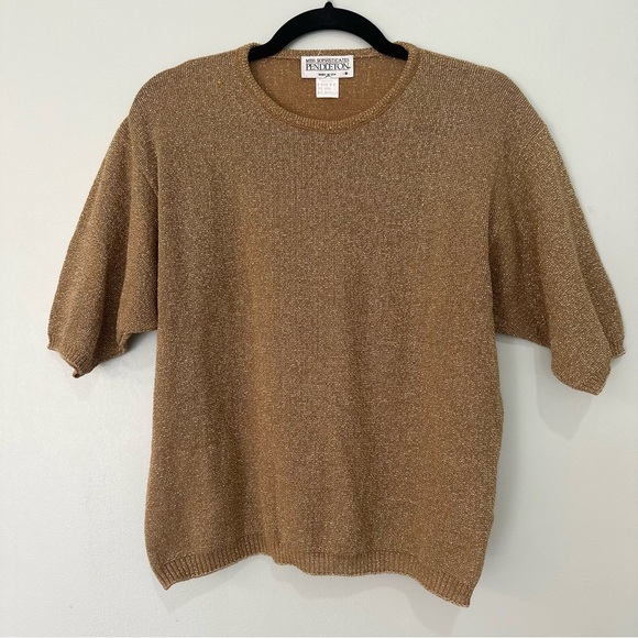 Vintage Women’s Pendleton Wool Blend Short Sleeve Top Size Medium Gold Shirt - Picture 1 of 10
